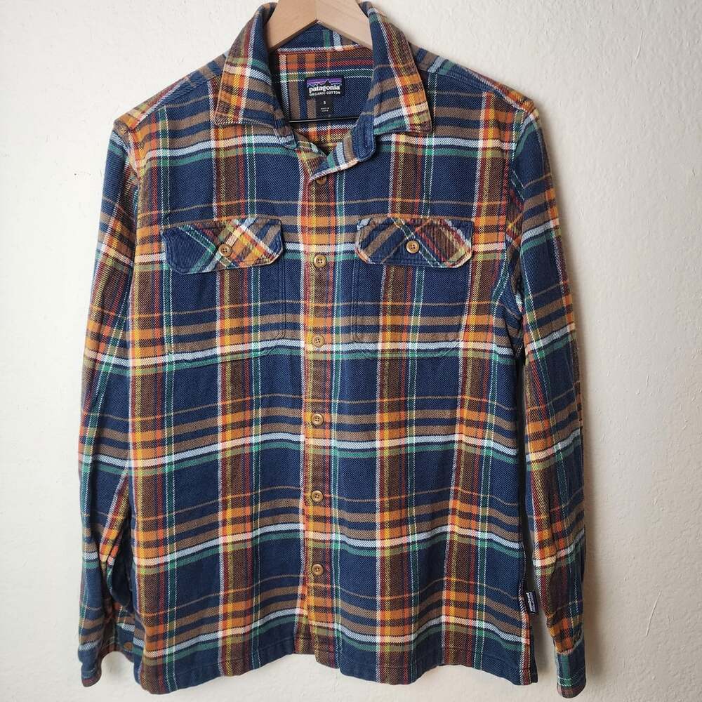 Patagonia Fjord Flannel Shirt Mens Small Blue Plaid Organic Cotton Button Up
